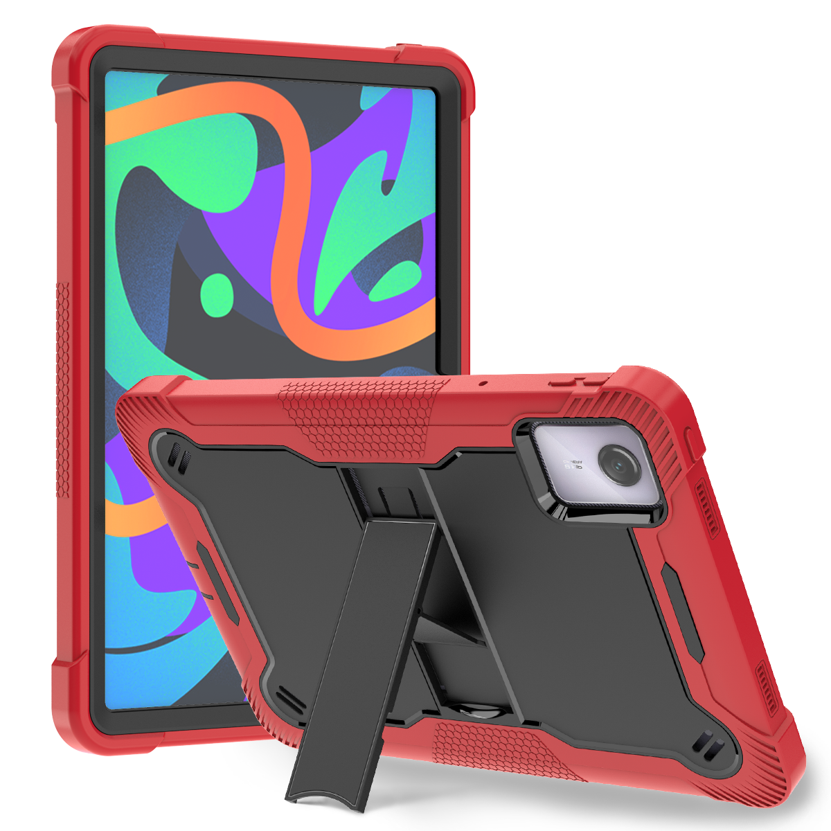 TOZIZO Lenovo Tab M11 2024 Rugged Tablet Case Shockproof 3 Layer Kickstand Cover Red Black