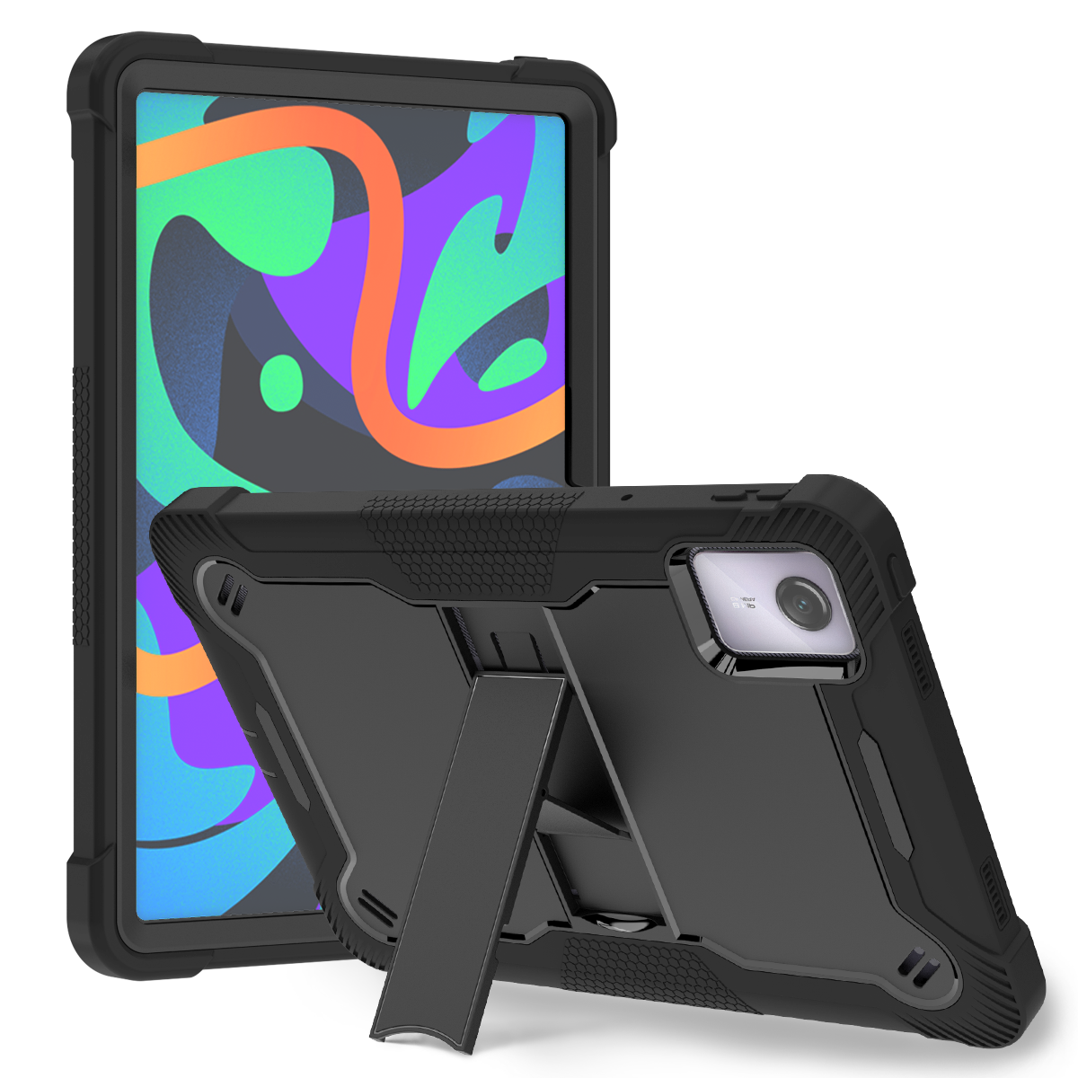 TOZIZO Lenovo Tab M11 2024 Black Rugged Tablet Case Heavy Duty Shockproof Stand Cover