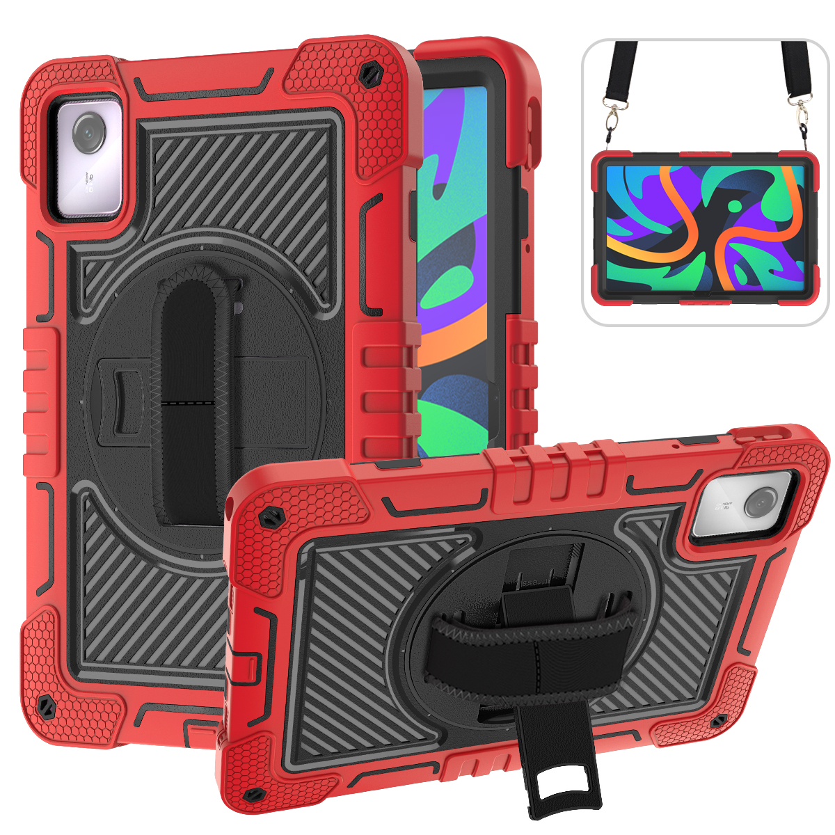 TOZIZO Shockproof Lenovo Tab M11 2024 Case Red Black - Rugged 360° Stand Protective Cover