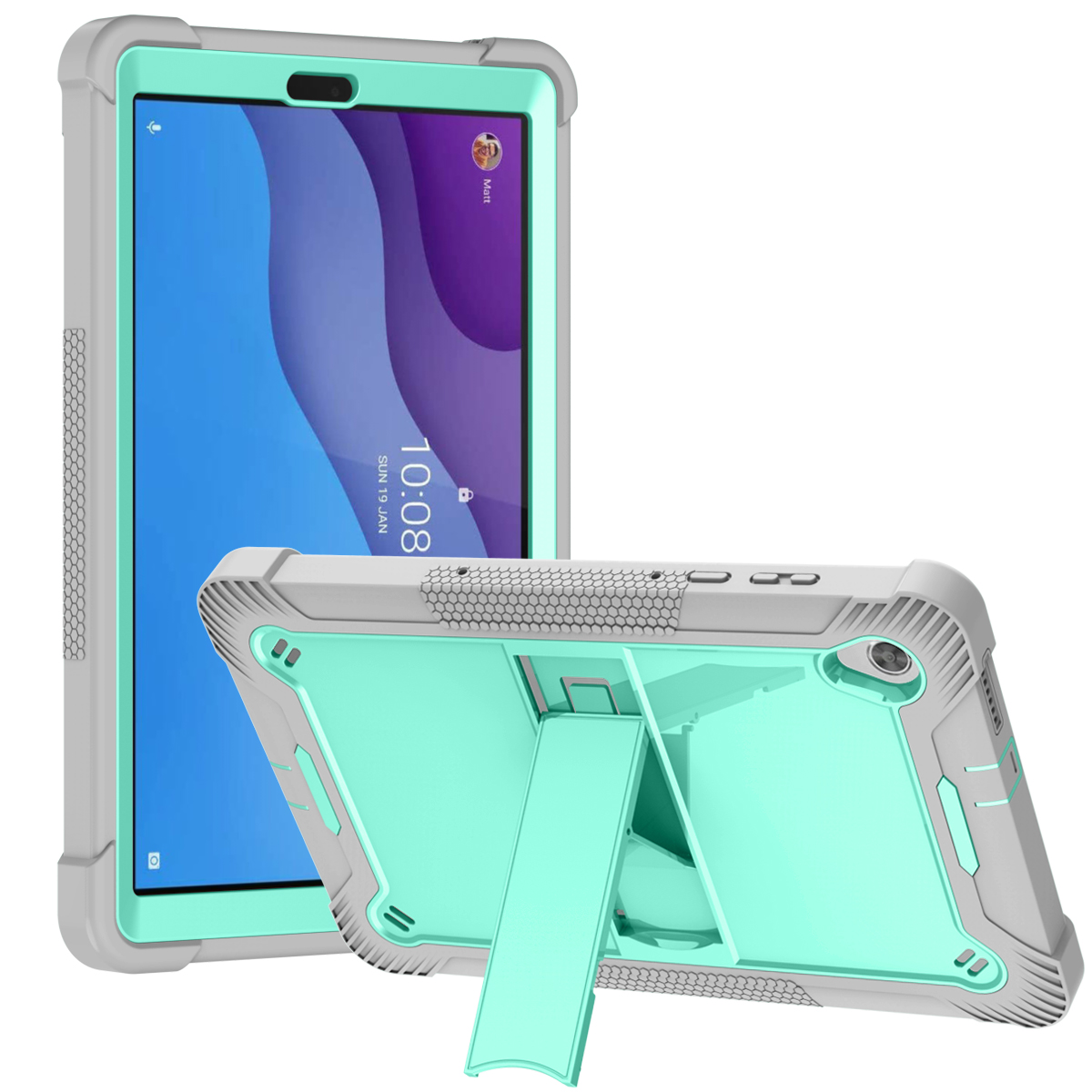 TOZIZO Kid-Proof Silicone Shockproof Combo Tablet Case for Lenovo Tab M10 HD X306 - Mint Green & Gray
