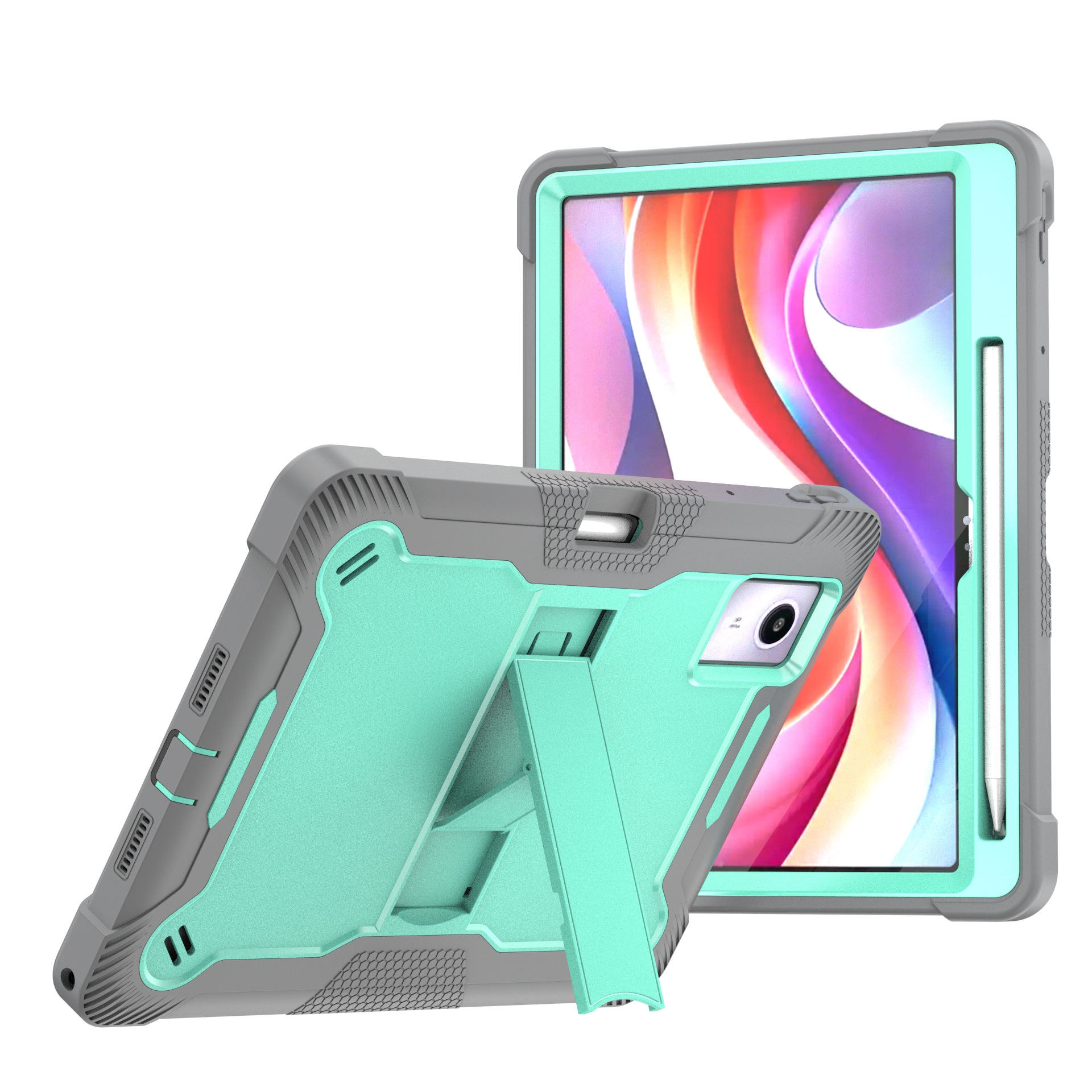 TOZIZO Mint Green + Gray Lenovo Idea Tab11 Tablet Case – Shockproof Heavy Duty Rugged Cover with Kickstand