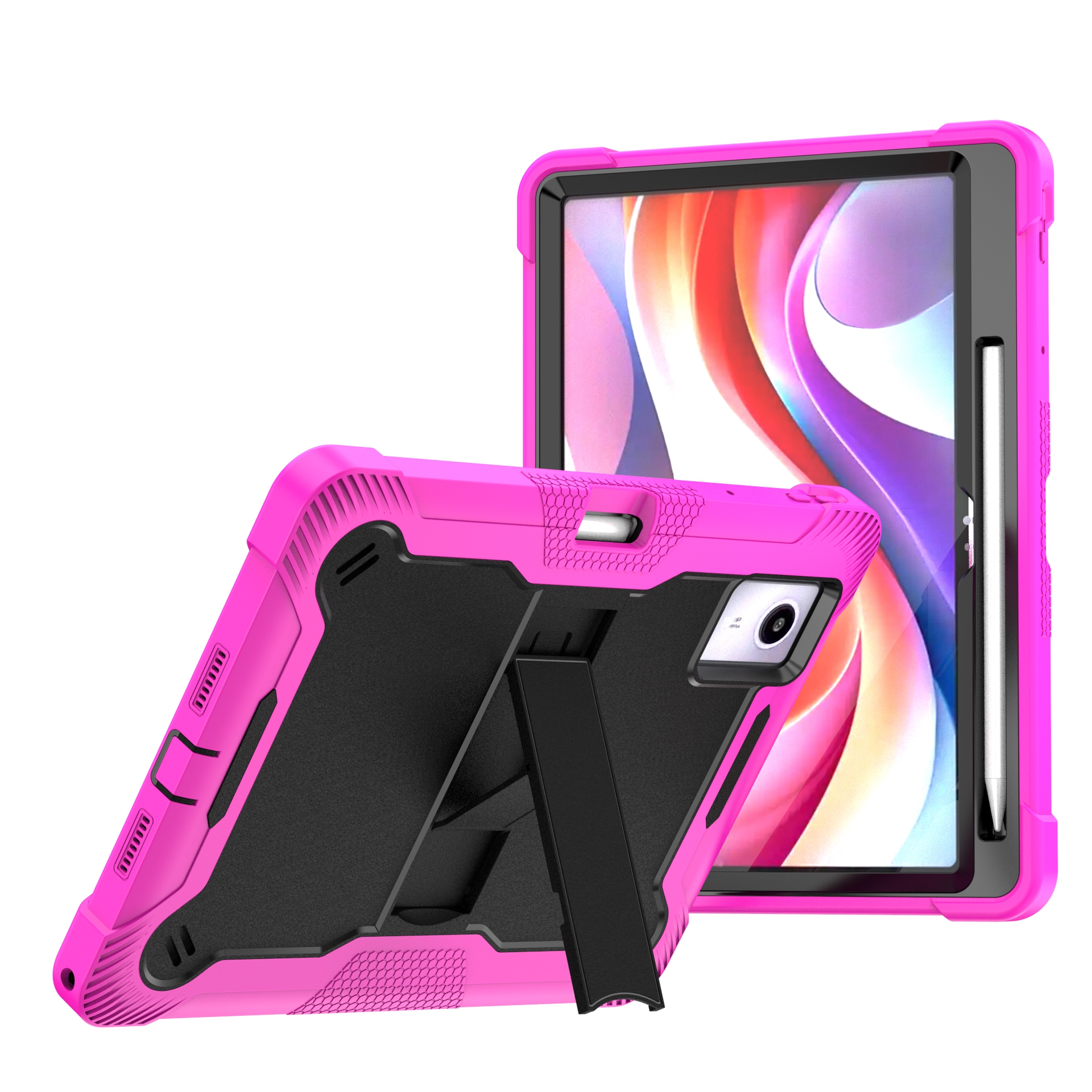 TOZIZO Rose Red and Black Shockproof Lenovo Idea Tab11 Tablet Case with Full Body Armor