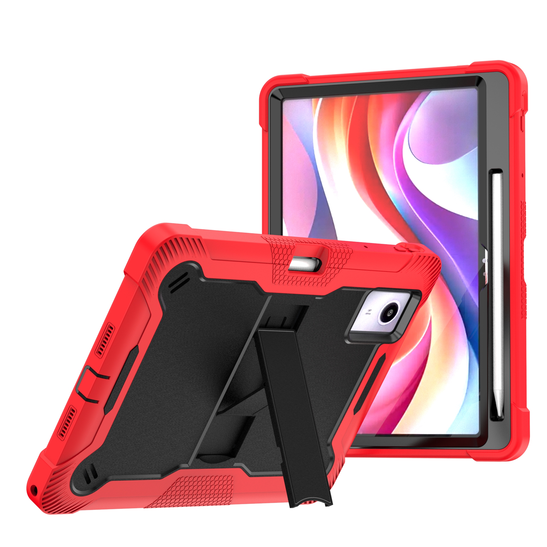 TOZIZO Red and Black Rugged Lenovo Idea Tab11 Case – 3 Layer Shockproof Tablet Cover