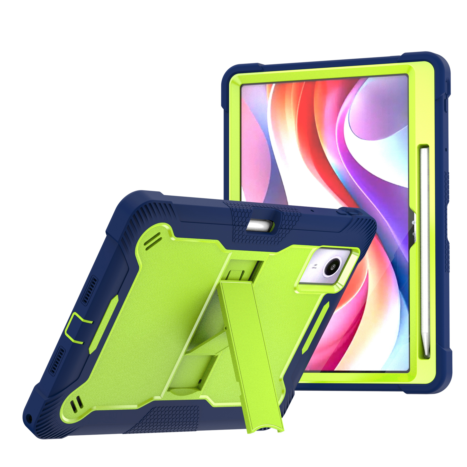 TOZIZO Yellow Green and Navy Blue Lenovo Idea Tab11 Heavy Duty Tablet Armor Case