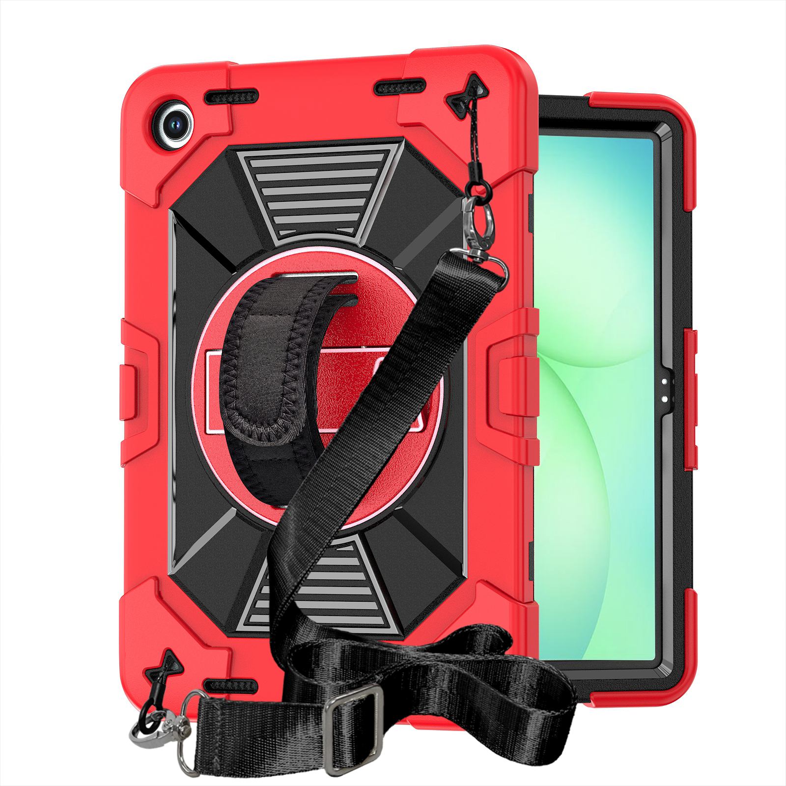 TOZIZO Red Protective Kids Tablet Case for Samsung Tab A9+ / A11+ with 360° Stand & Shoulder Strap