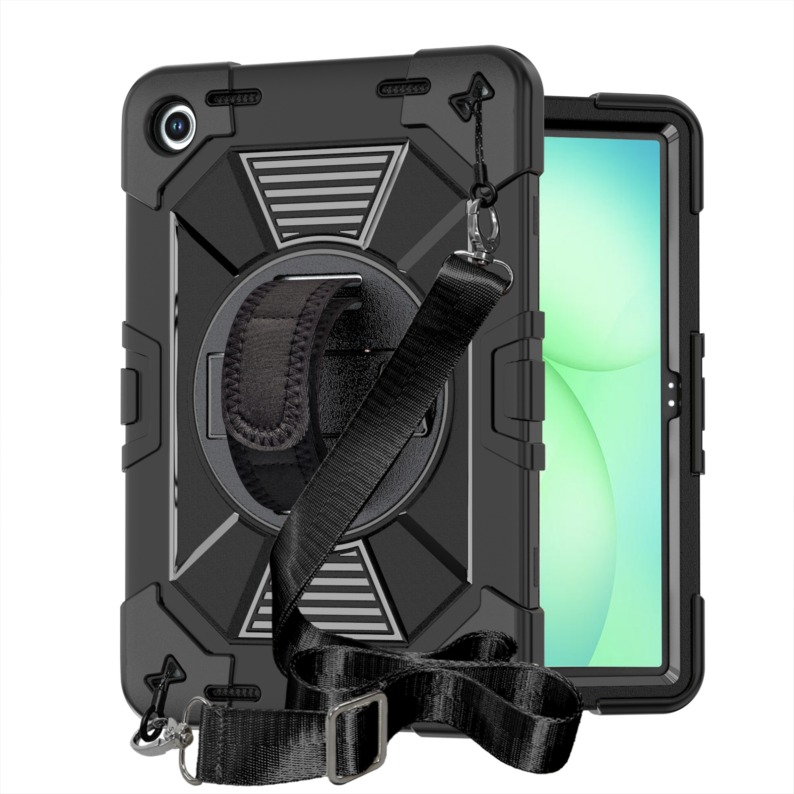 TOZIZO Black Shockproof Kids Tablet Case for Samsung Tab A9+ A11+ with Kickstand & Hand Strap