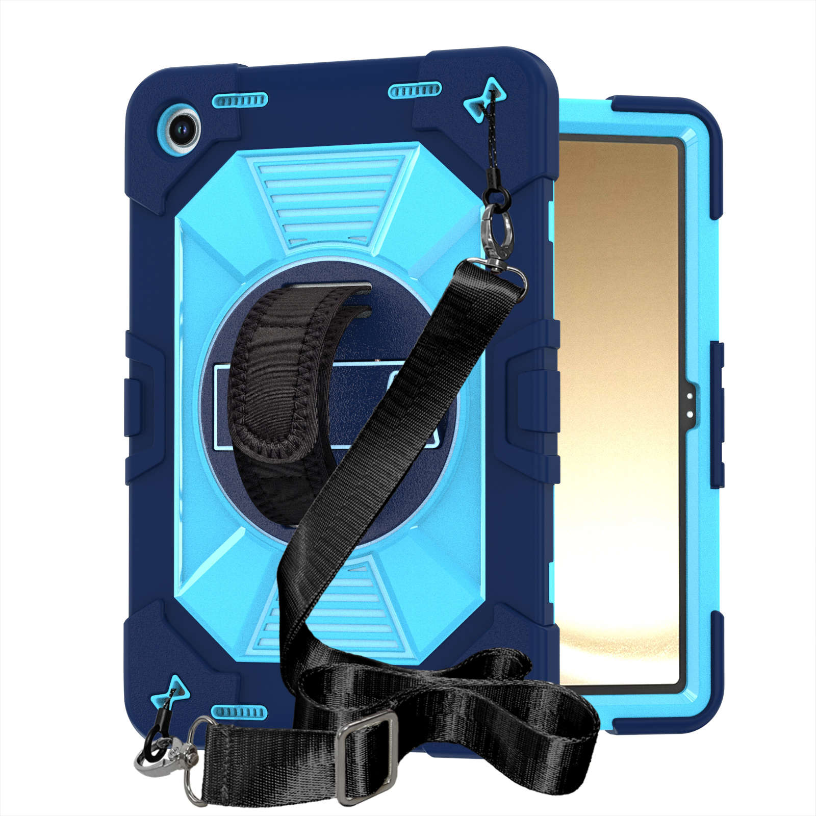 TOZIZO Blue Heavy Duty Tablet Case for Kids Samsung Tab A9+ / A11+ with 360 Stand & Shoulder Strap