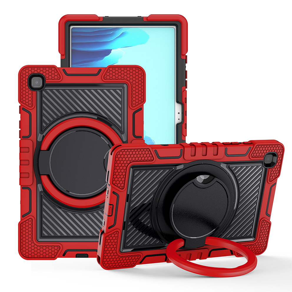 TOZIZO Red Education Fleet Case for Samsung Galaxy Tab A7 | 360° Swivel Stand Hand Grip, Adjustable Shoulder Strap, Shockproof PC Silicone Cover for Institutional Orders