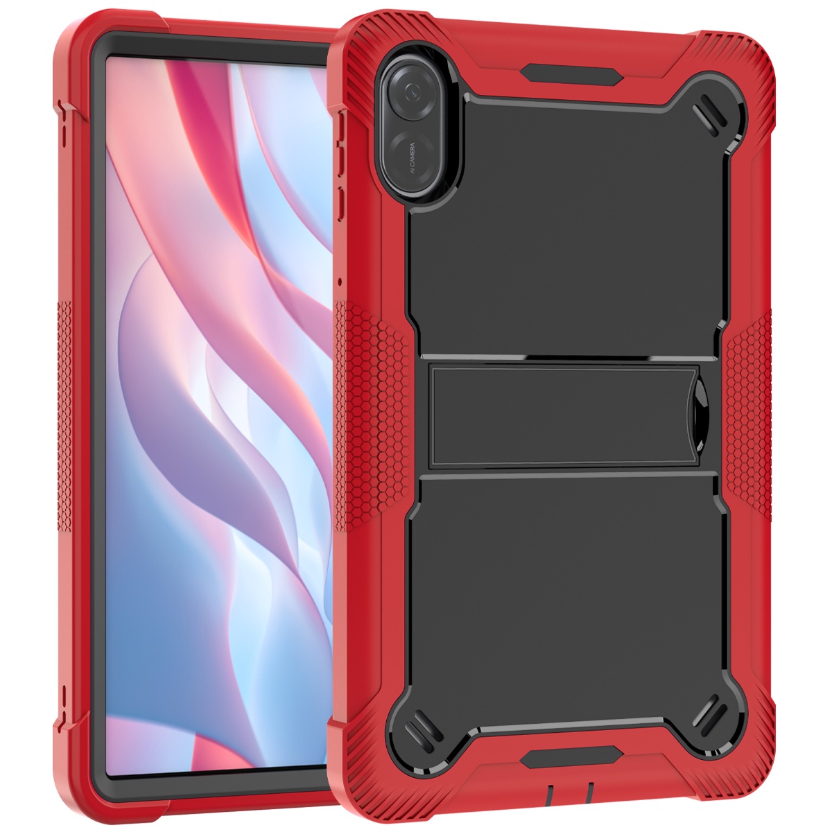 TOZIZO Red Black Heavy Duty Case for Honor Pad X9 | Foldable Landscape Stand, Silicone PC 3-Layer Shockproof Cover for Logistics, Maintenance & Fleet Supply