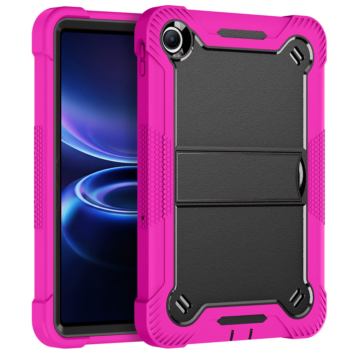 TOZIZO Rose Red Retail Rugged Case for Redmi Pad2 SE, Shockproof Anti-Drop Silicone PC Cover with Multi-Angle Stand