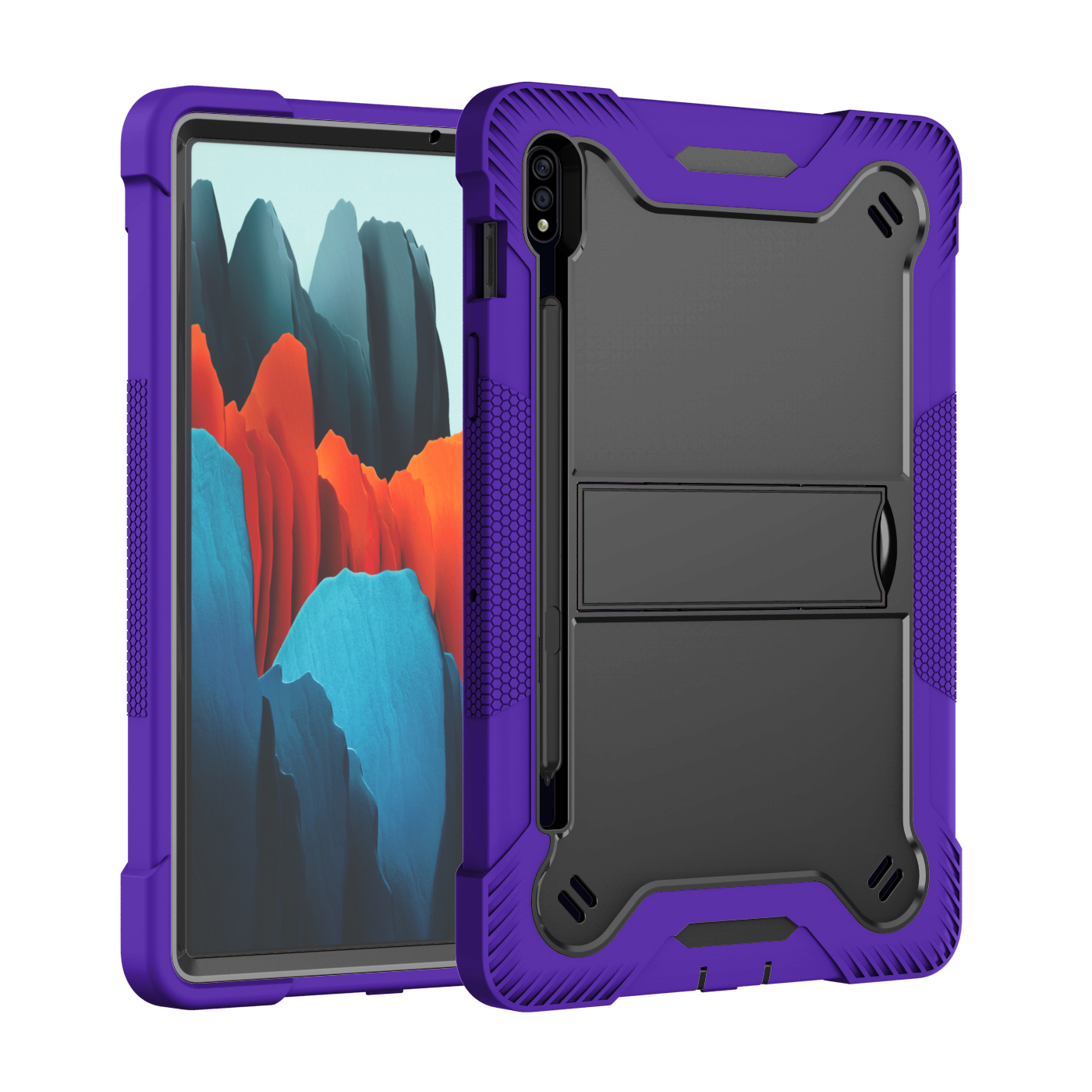 TOZIZO Purple + Black 3 Layers Heavy Duty Rugged Tablet Case for Samsung Galaxy Tab S7 / S8 11 Inch