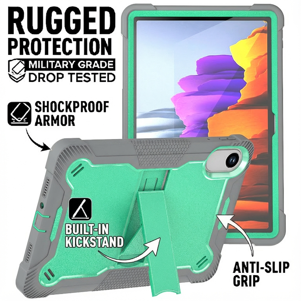 TOZIZO Mint Green Hybrid Case for Redmi Pad 2 – Rugged Shockproof Kickstand Cover for Kids