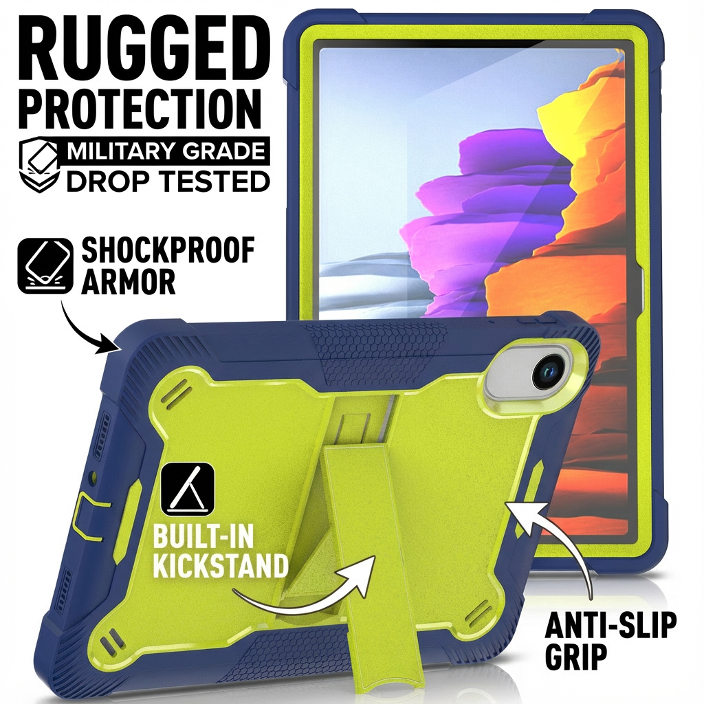 TOZIZO Kids Rugged Hybrid Case for Redmi Pad 2 - Heavy Duty Shockproof Cover with Kickstand (Green/Blue)
