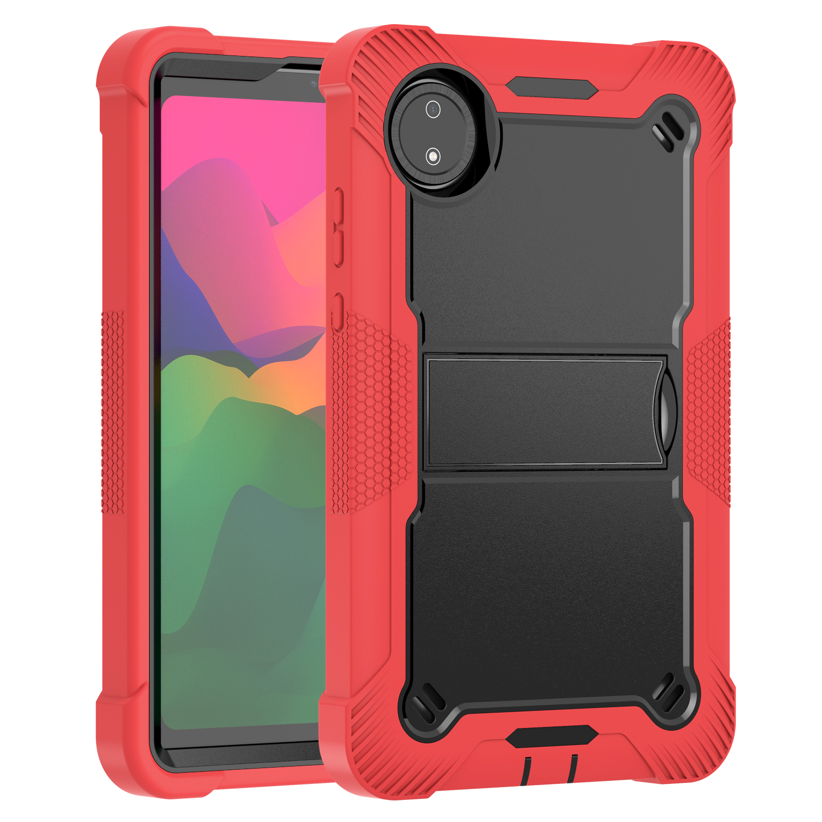 TOZIZO Red Rugged Case for REDMI PAD SE 8.7″ – Kid-Friendly 3-Layer Shockproof Protective Kickstand Tablet Cover