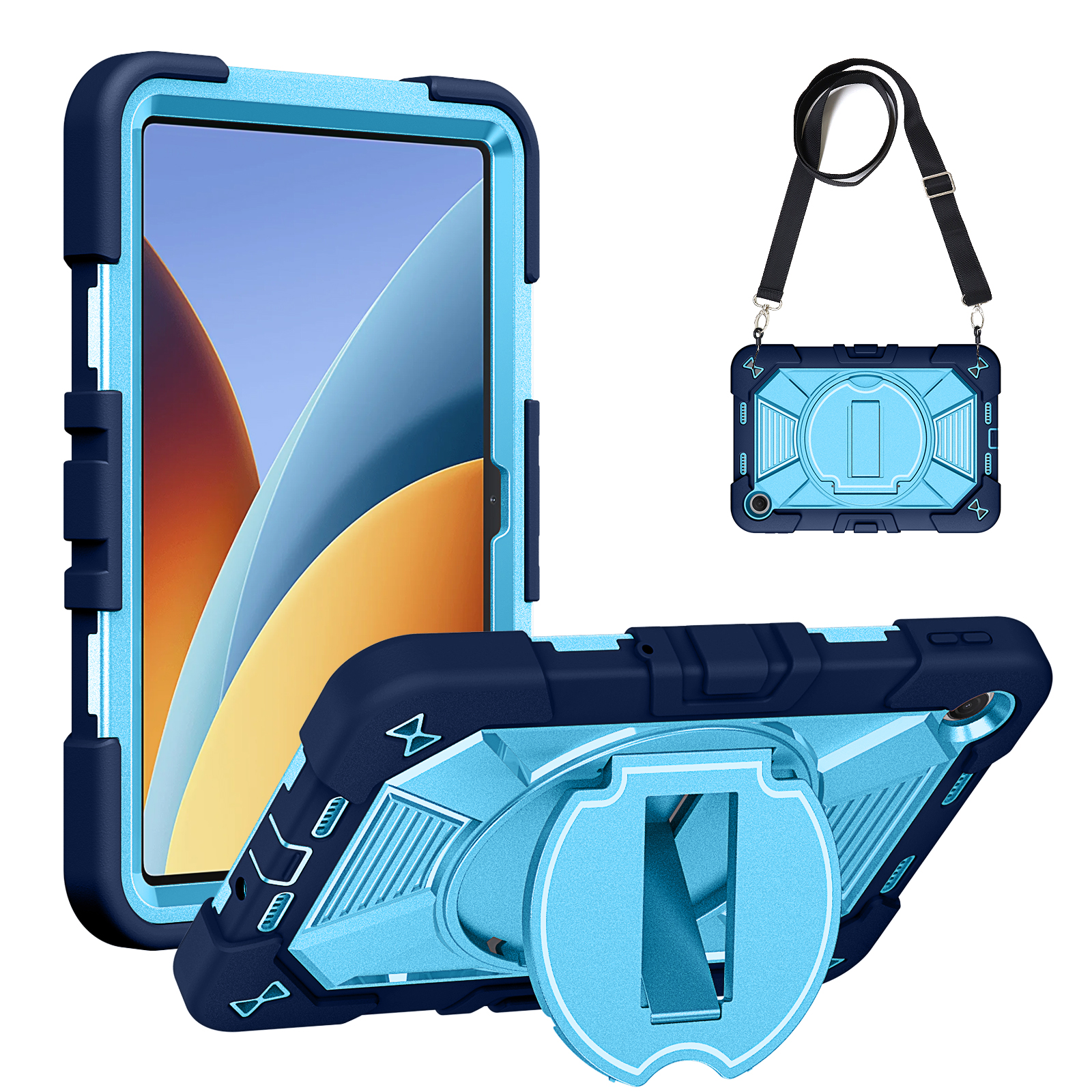 TOZIZO Navy Blue & Sky Blue Redmi Pad 2 9.7 Inch Heavy Duty Rugged Case with Built-in Kickstand