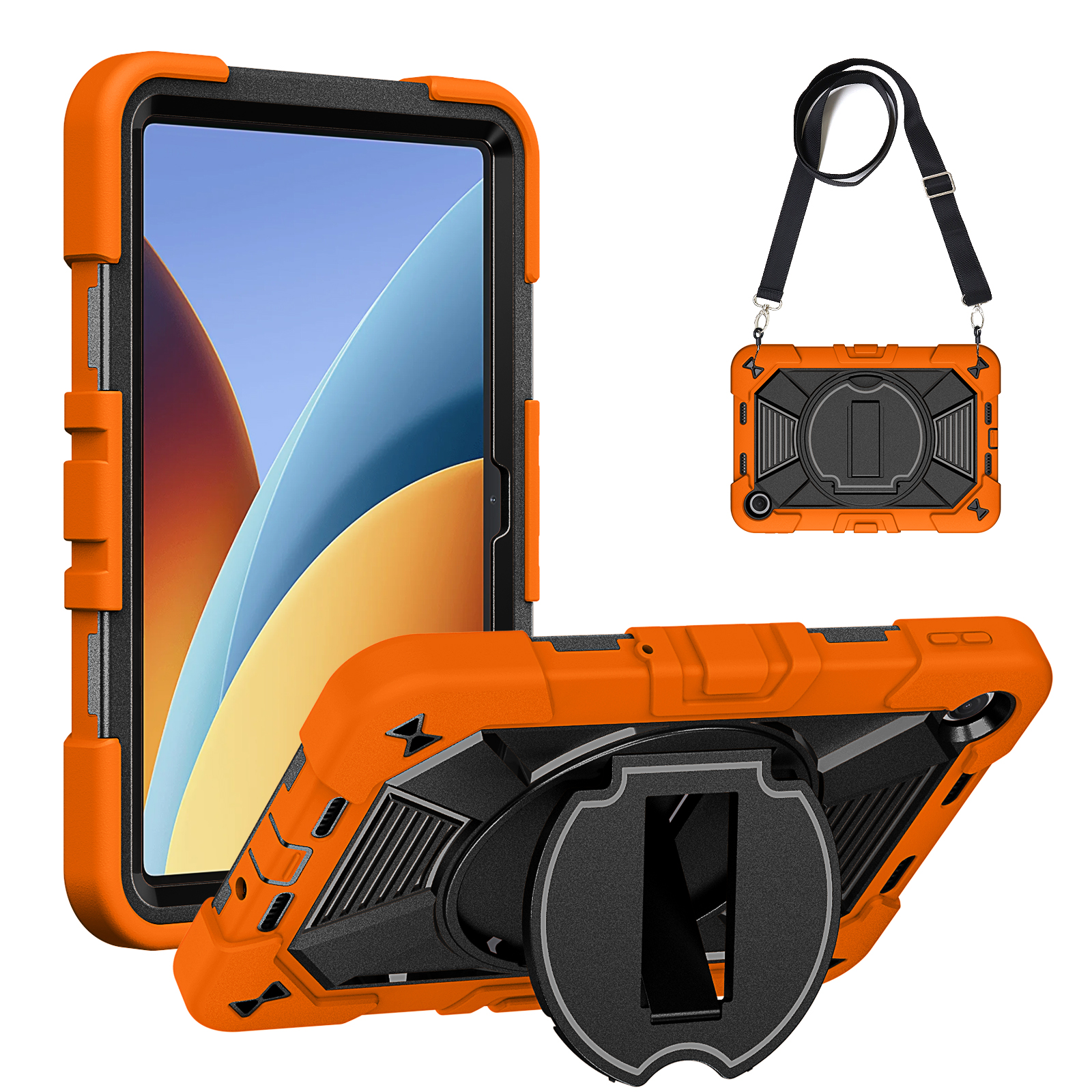 TOZIZO Orange & Black Redmi Pad 2 9.7 Inch Shockproof 3-Layer Tablet Case with Stand