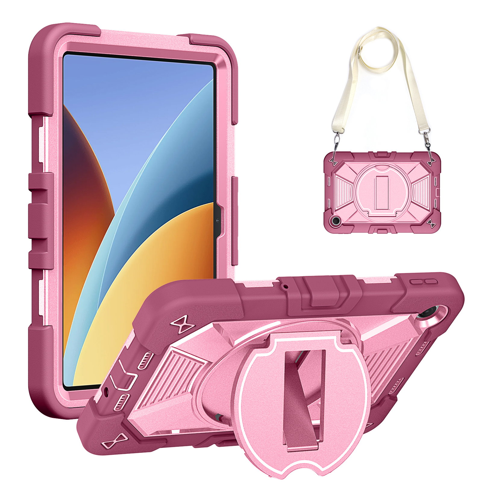 TOZIZO Purple & Light Pink Redmi Pad 2 9.7 Inch 3-Layer Kids Rugged Case with Kickstand