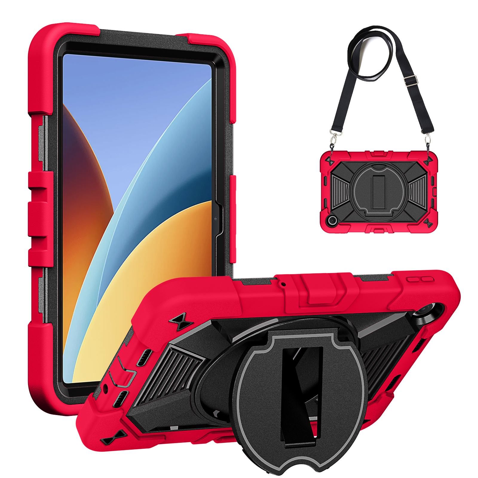 TOZIZO Red & Black Redmi Pad 2 9.7 Inch Kids Shockproof Rugged Tablet Case with Kickstand