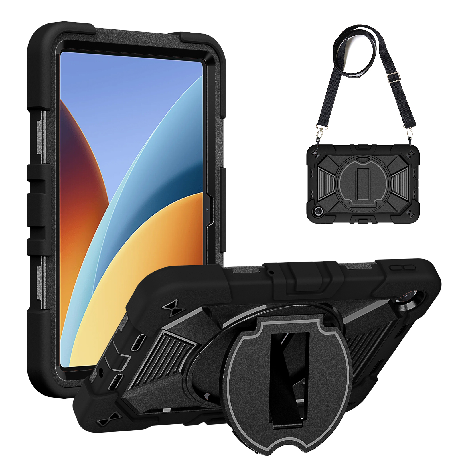 TOZIZO Black Redmi Pad 2 9.7 Inch Full Body Heavy Duty Armor Case with Kickstand