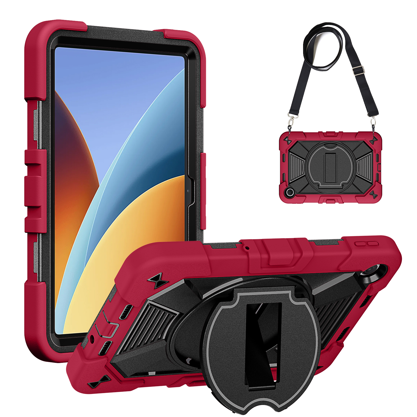 TOZIZO Burgundy & Black Redmi Pad 2 9.7 Inch Rugged Survivor Case with Multi-Angle Stand