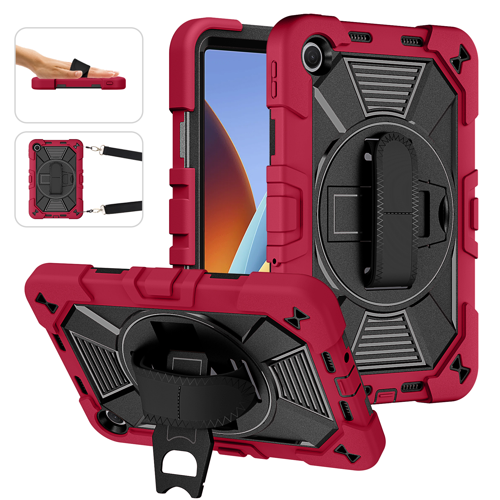 TOZIZO Redmi Pad 2 9.7 Multi-Angle Kickstand Tablet Case, Triple Layer Heavy Duty Armor - Burgundy/Black