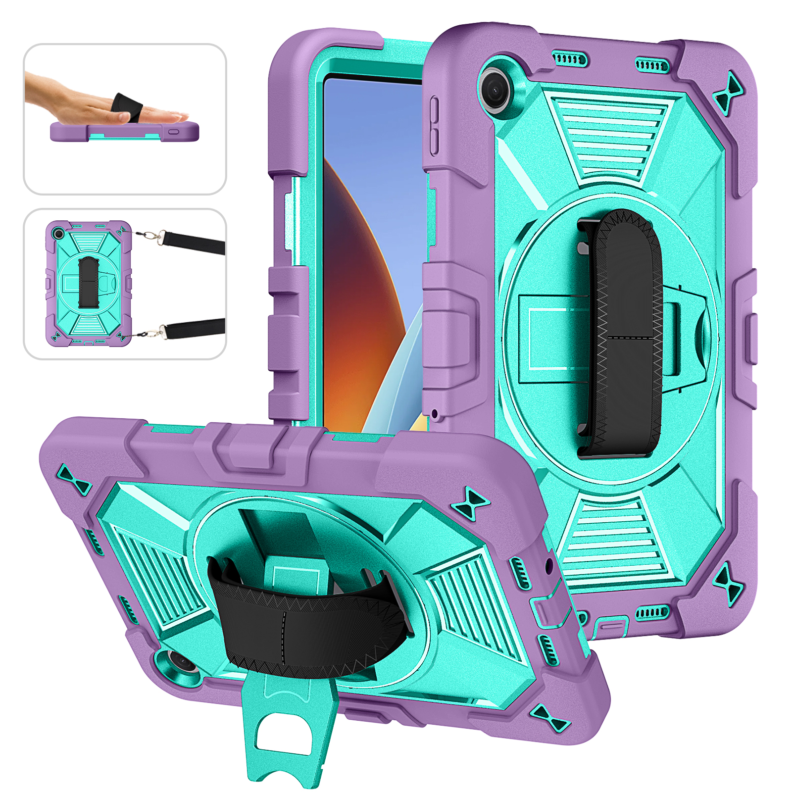 TOZIZO Heavy Duty Shockproof Pad Tablet Case for Redmi Pad 2 9.7, 3-Layer Kids Cover - Purple/Mint Green