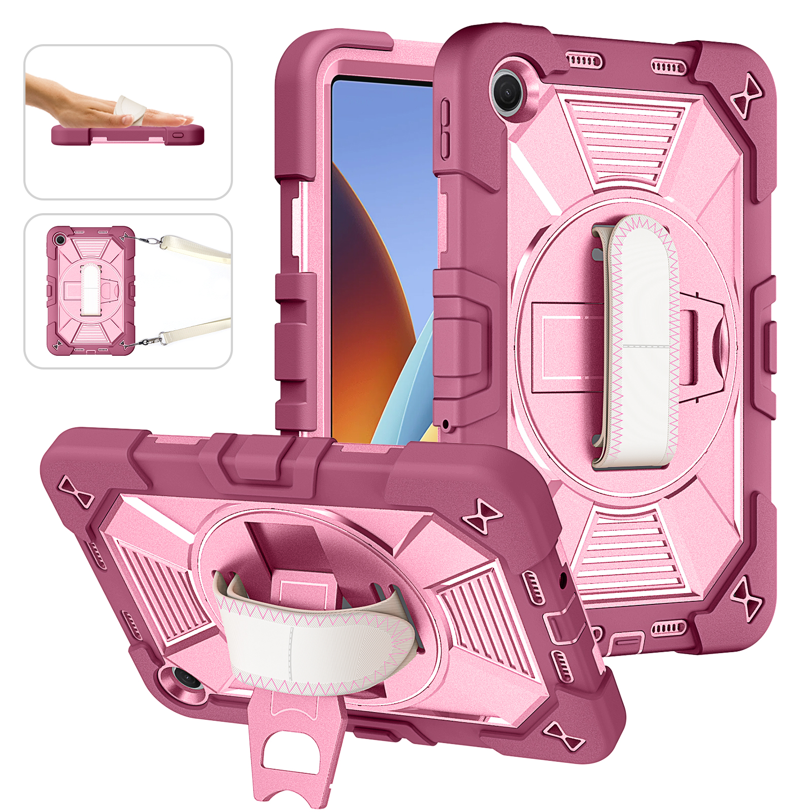 TOZIZO Rugged Full Body Tablet Case for Redmi Pad 2 9.7 with 360° Disc Kickstand - Purple/Light Pink