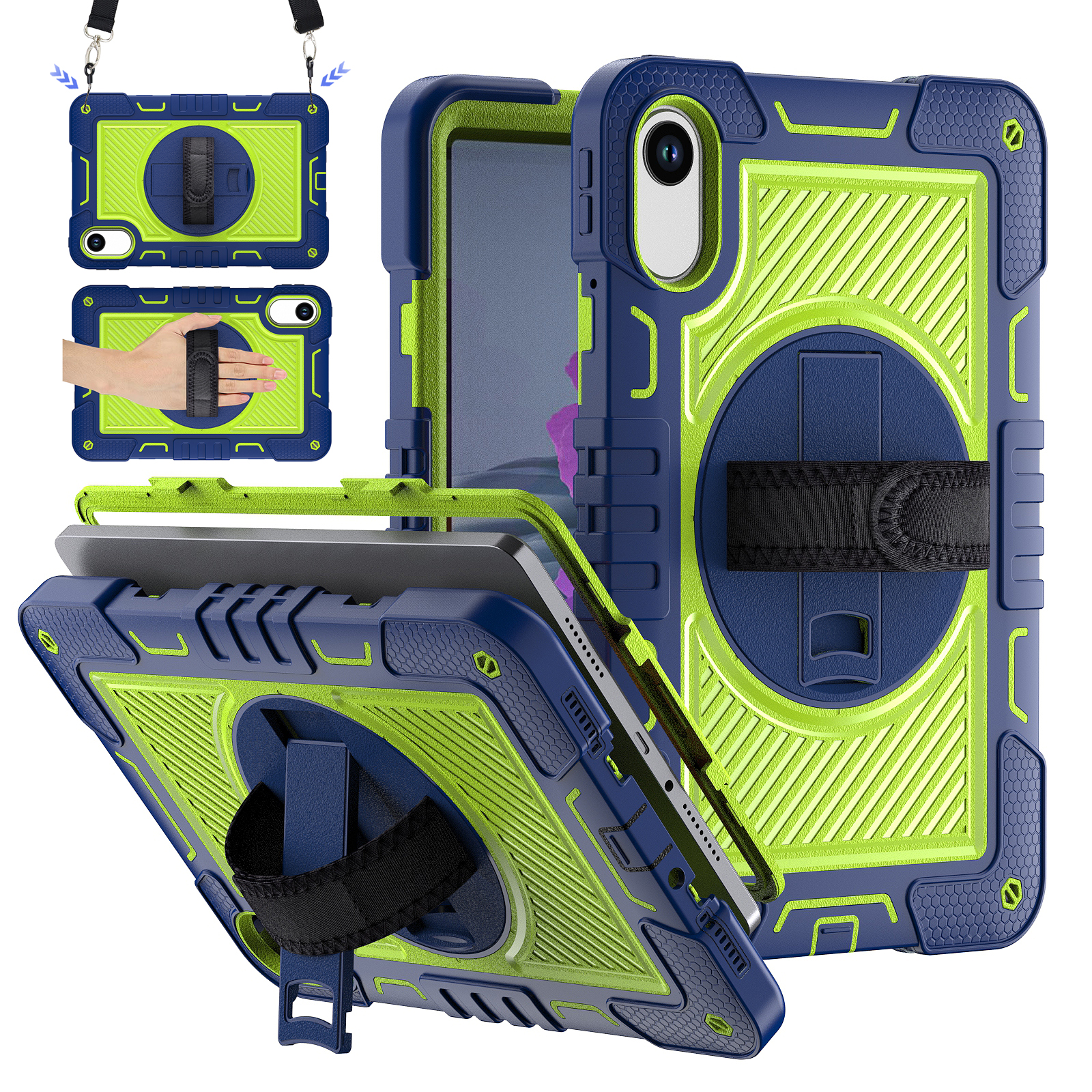 TOZIZO Rugged Navy Blue & Yellow Green Case for Redmi Pad 2 / Pad 2 4G 11-Inch Tablet Case Cover