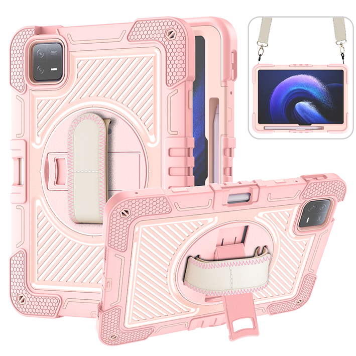TOZIZO Pink Xiaomi Pad 6 Tablet Case | Full-Body Protective Case with Kickstand & Strap