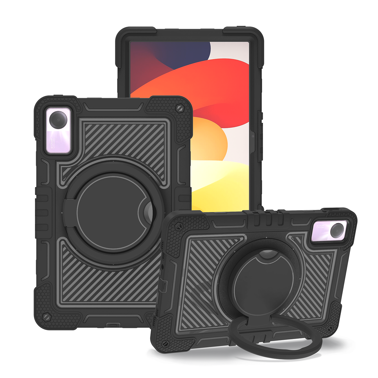 TOZIZO Black Full Body Rugged Tablet Case for Redmi Pad SE 11 with 360° Kickstand