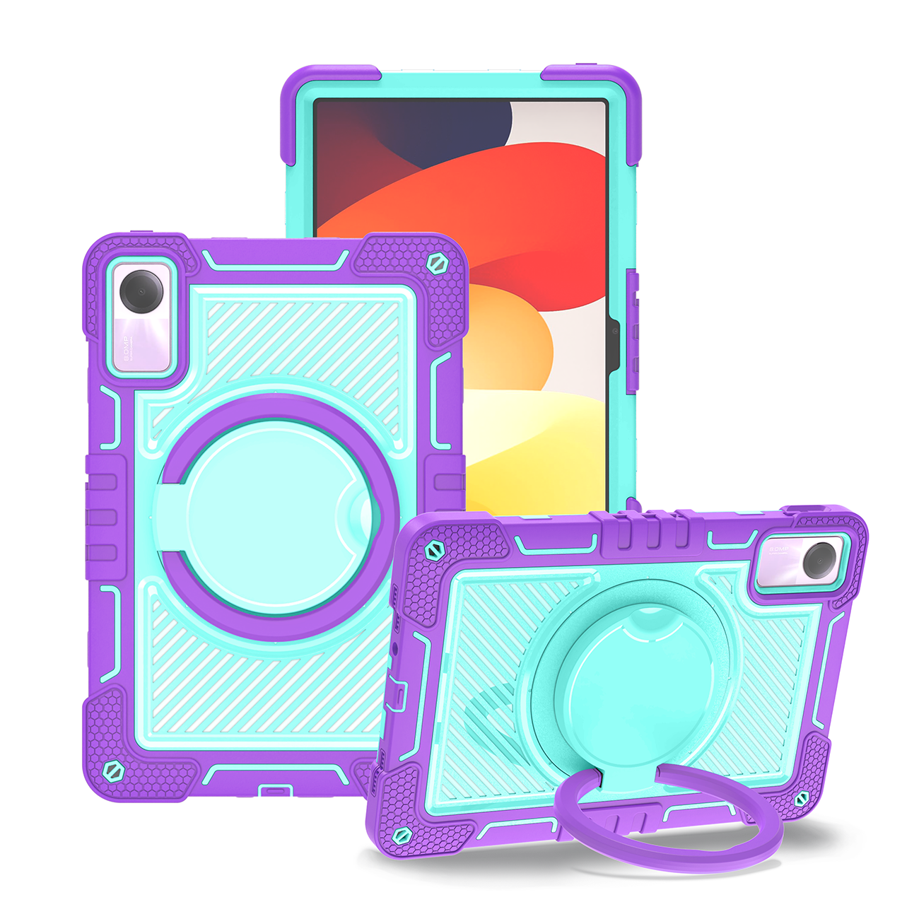 TOZIZO Rugged Silicone Protective Case for Redmi Pad SE 11'' – Purple + Mint Green with Rotatable Kickstand