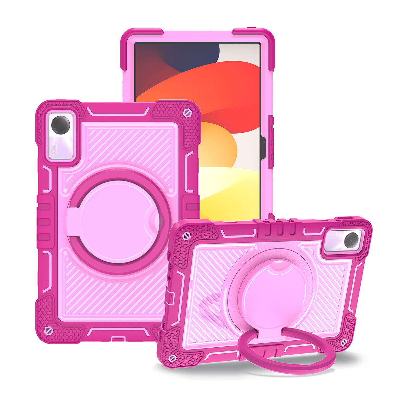 TOZIZO Rose Red + Pink Heavy Duty Case for Redmi Pad SE 11'' with 360° Rotating Kickstand