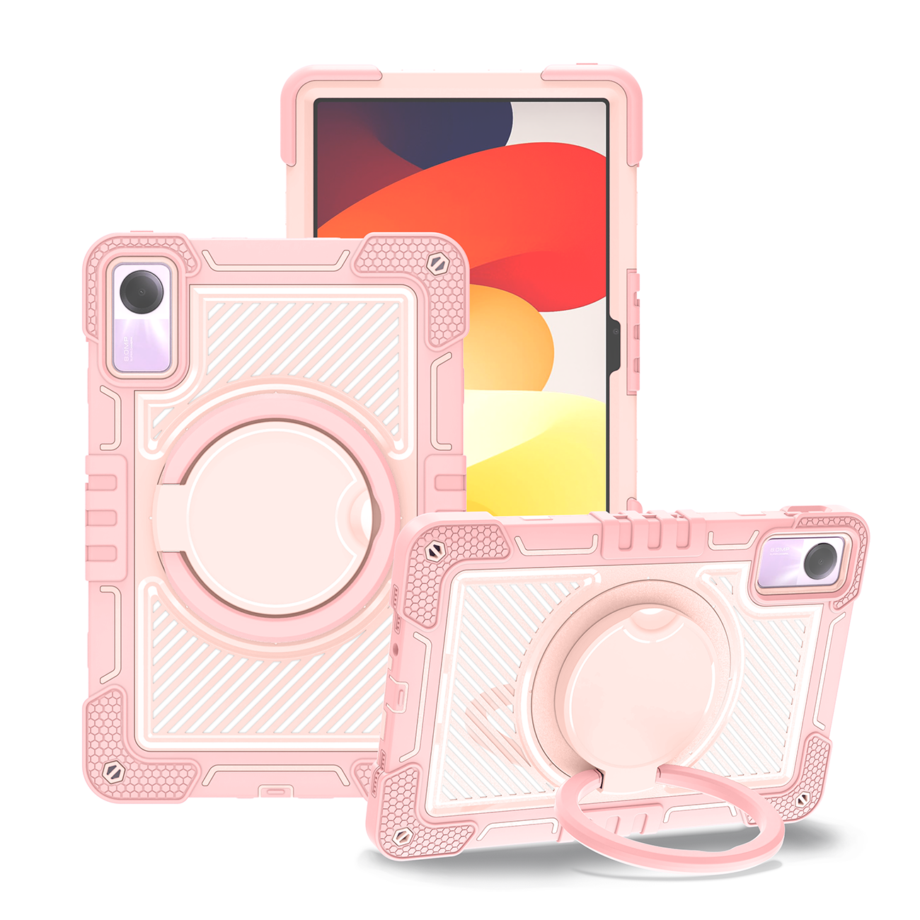 TOZIZO Pink Silicone Shockproof Case for Redmi Pad SE 11 – 360° Stand & Hand Grip