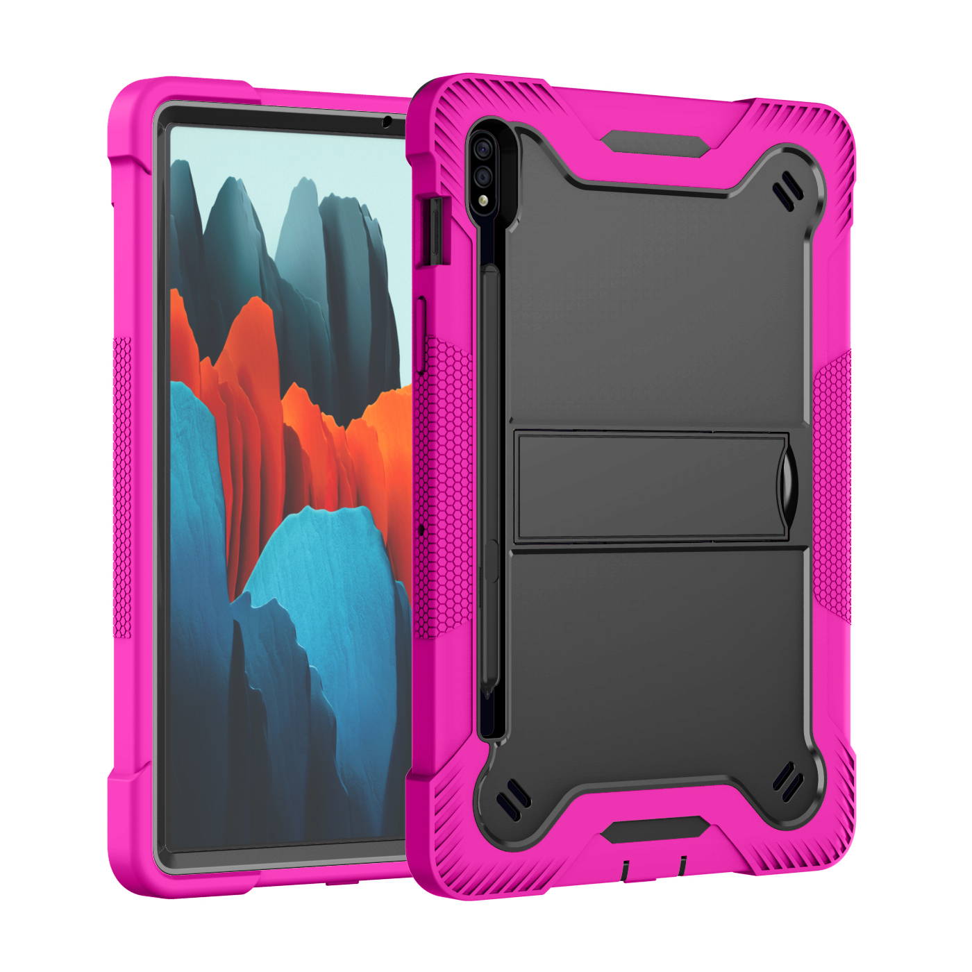 TOZIZO Rose Red + Black Silicone Samsung Galaxy Tab S7 / S8 11 Inch Kids Education Tablet Case