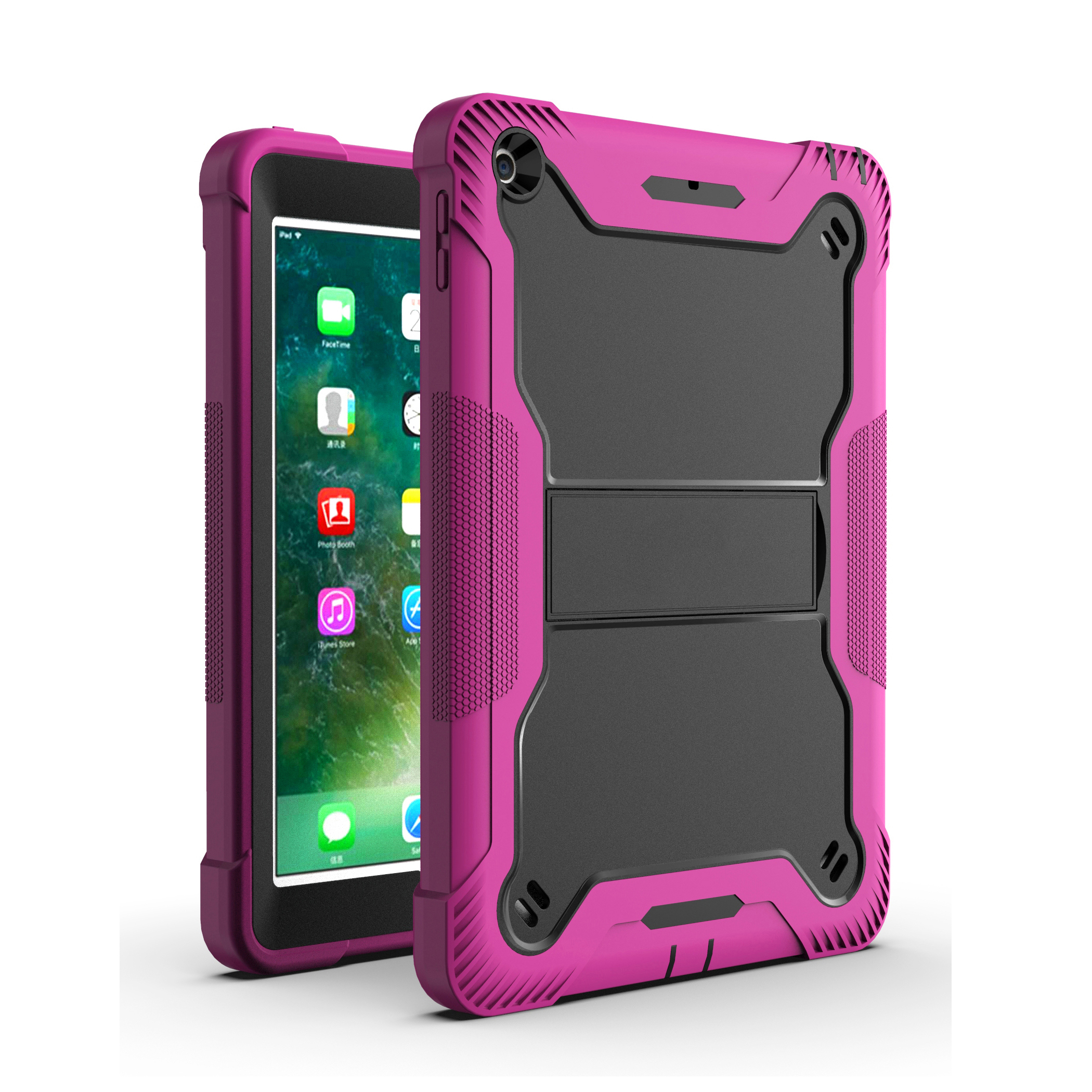 TOZIZO Rose Red + Black Silicone Tablet Case for iPad 10.2 Inch 2019 2020 2021 Full Body Protective Cover
