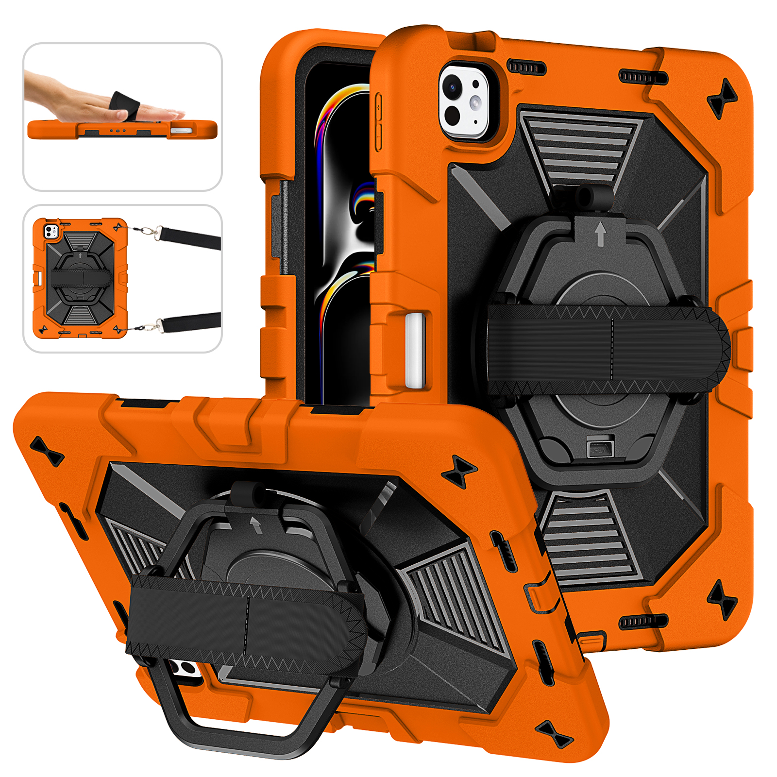 TOZIZO Orange Industrial Case for iPad Pro 11 with 360° Kickstand, Hand Strap & Shoulder Strap | Bulk Order