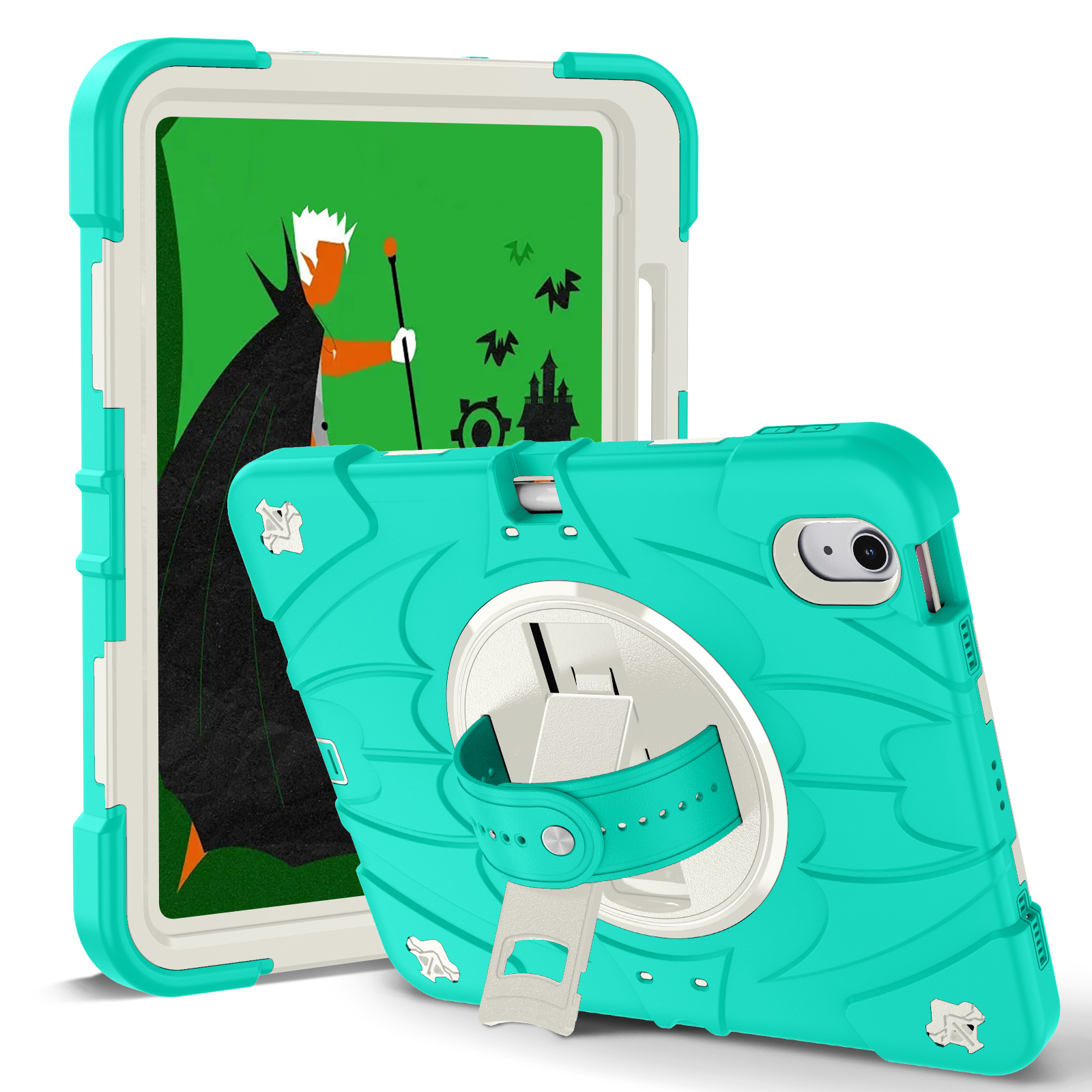 TOZIZO Mint Green Shockproof Case for iPad 10th 2022 10.9-Inch Education Supply Cover with 360° Stand & Shoulder Strap