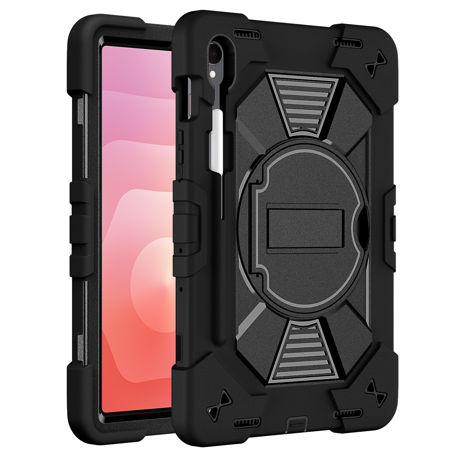 TOZIZO Black Wholesale Rugged Case for Samsung Galaxy Tab S9/S9 FE Heavy Duty Silicone PC Foldable Stand Cover