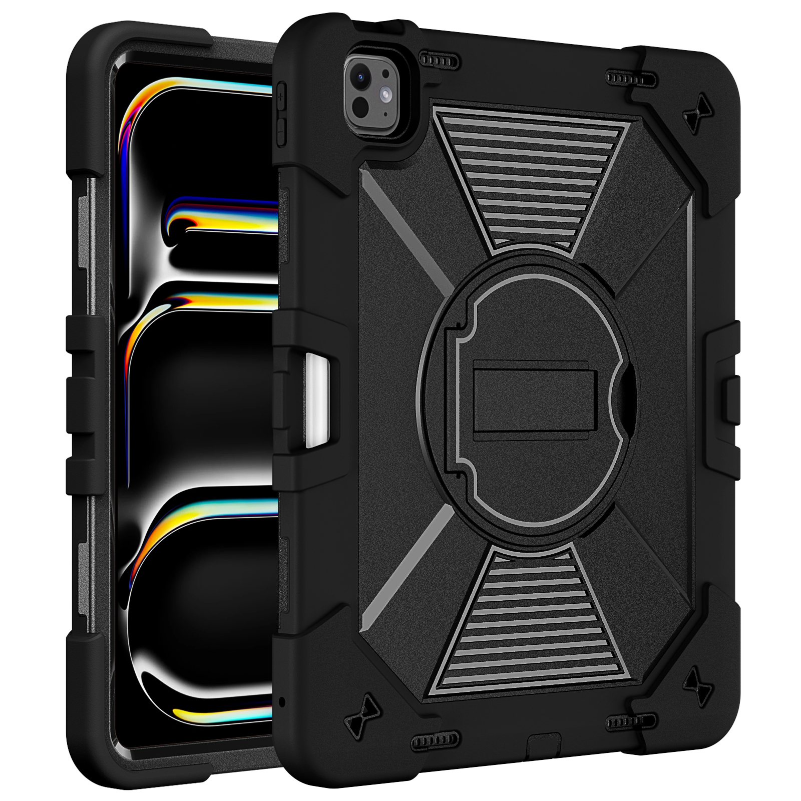 TOZIZO Black Wholesale Rugged Case for iPad Air 13 / iPad Pro 13, 3-Layer Silicone PC Cover with Foldable Landscape Stand