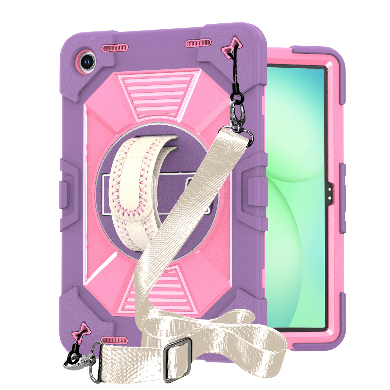 TOZIZO Purple Pink Shockproof Tablet Case for Kids Samsung Tab A9+ A11+ with Hand Strap & Stand