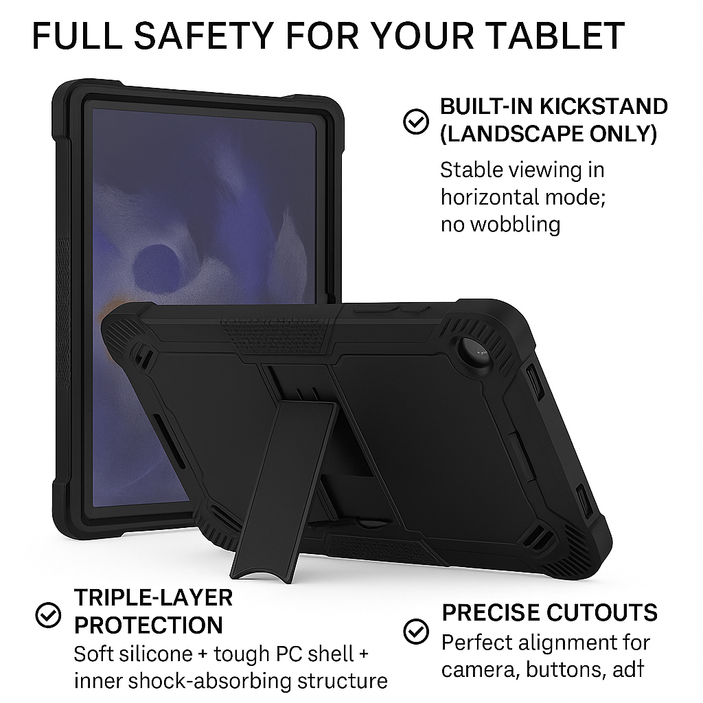 TOZIZO Black Heavy Duty Rugged School Tablet Case for Samsung Galaxy Tab A11 Plus – Impact Resistant Armor Tablet Cover