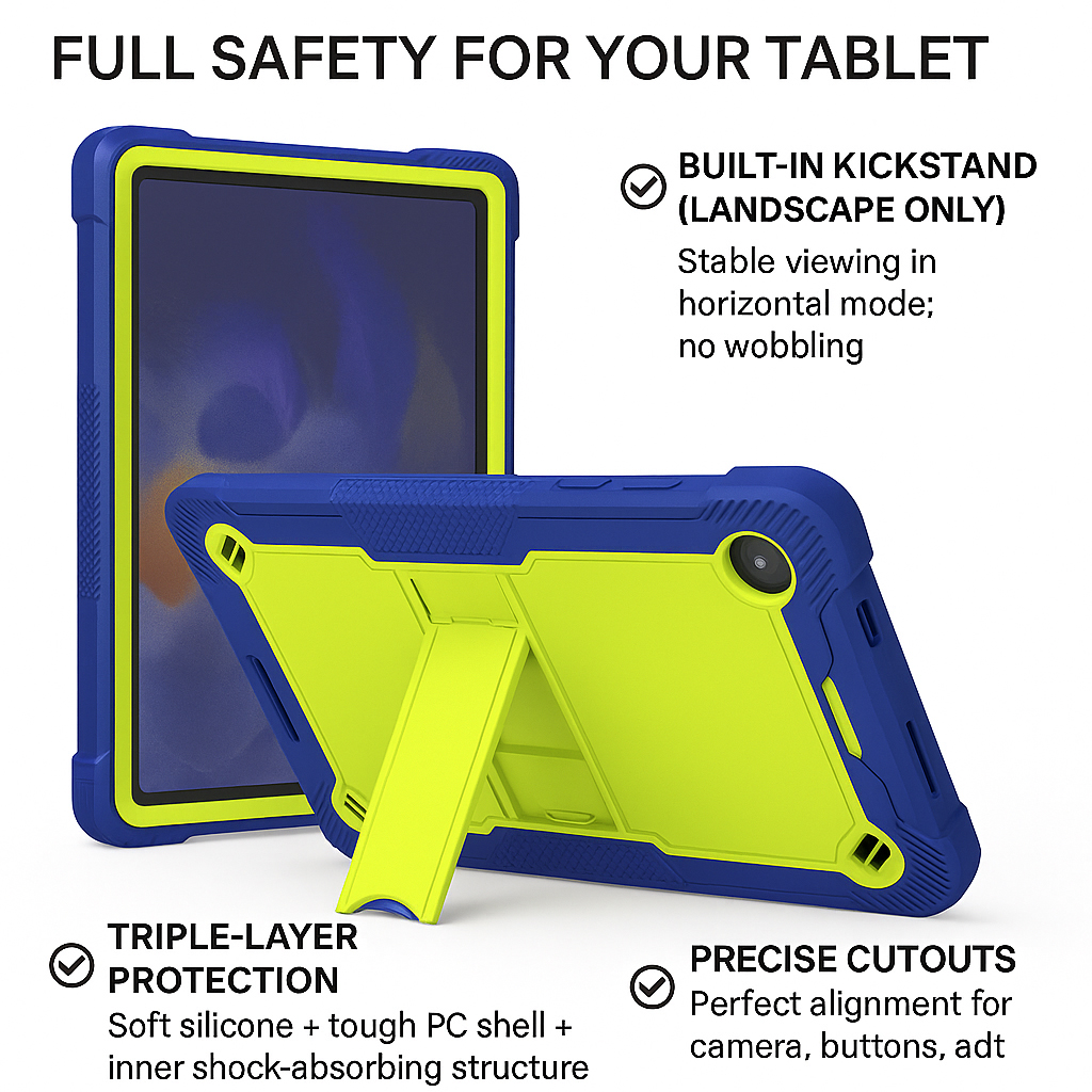 TOZIZO Blue & Green Hybrid Kickstand Case for Samsung Tab A11 Plus – Drop-Proof Kid Educational Tablet Shell