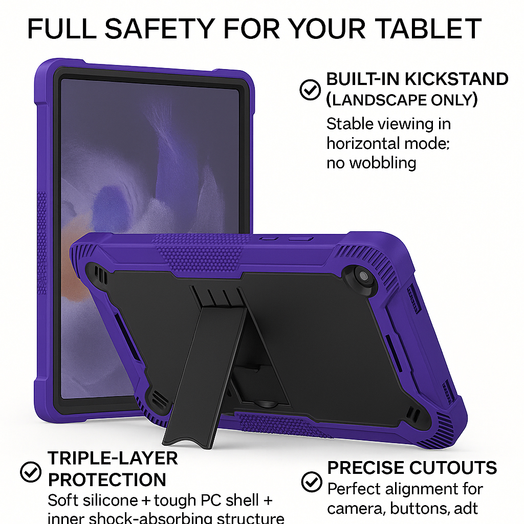 TOZIZO Purple Rugged Combo Tablet Case for Samsung Galaxy Tab A11 Plus – Child Drop Protection with Stand