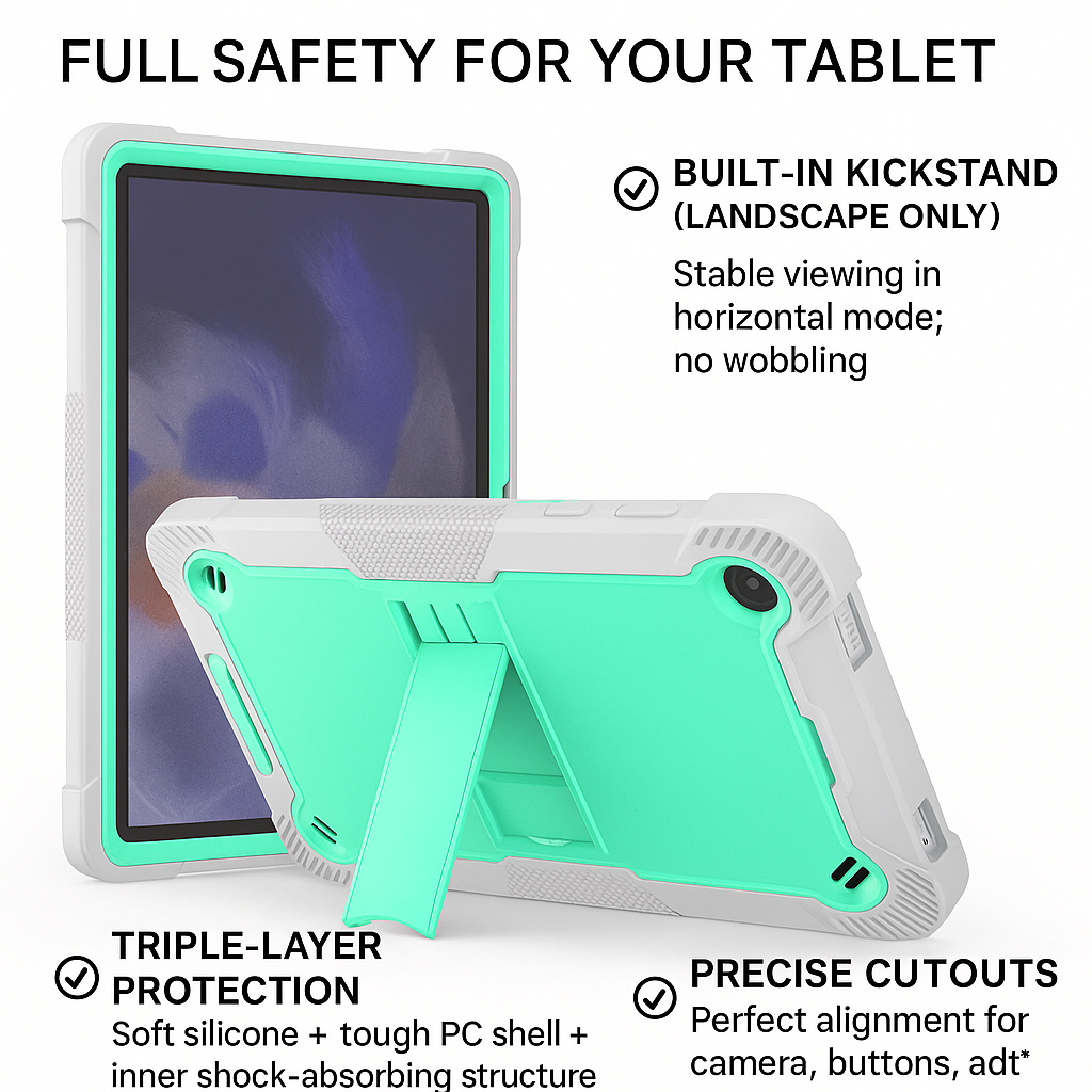 TOZIZO Mint Green Full Body Shockproof Case for Samsung Tab A11 Plus – Back-to-School Kid Armor Tablet Cover