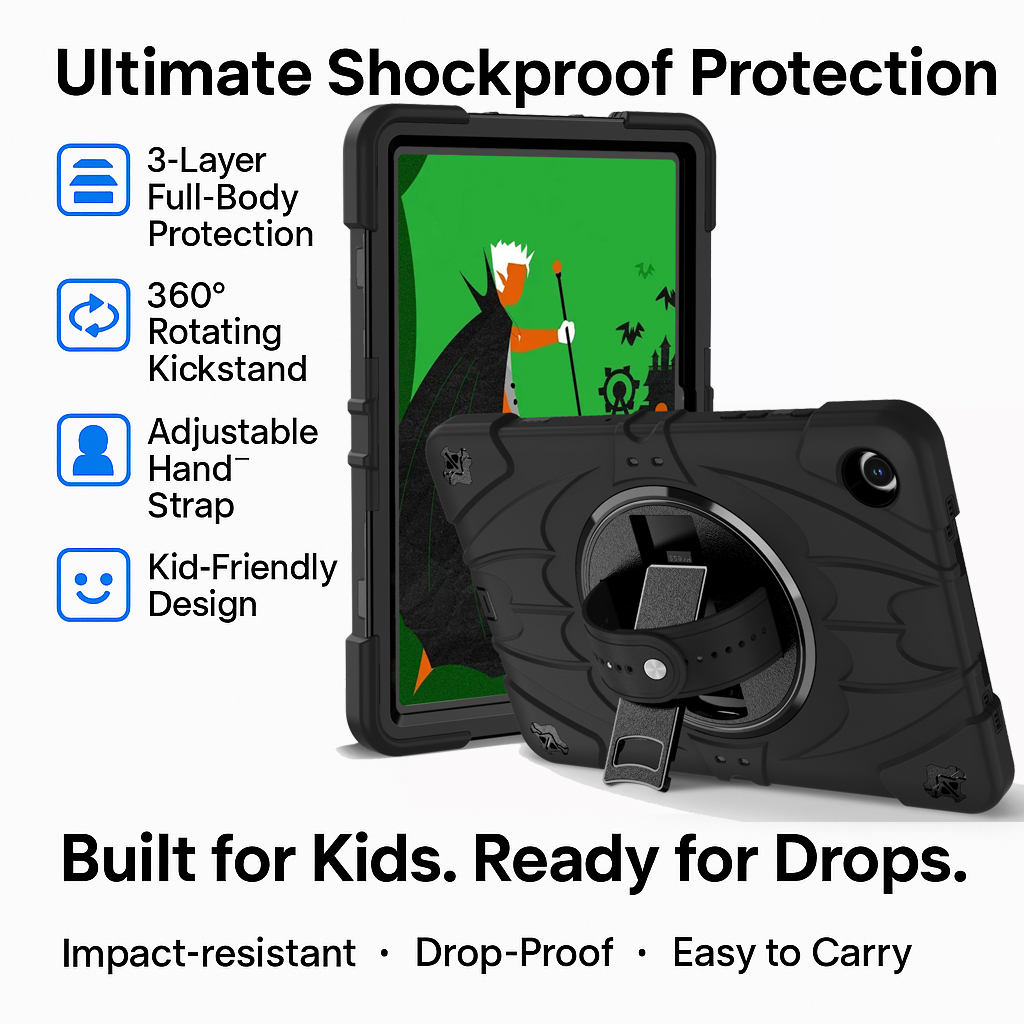 TOZIZO Military-Grade Shockproof 360 Rotation Samsung Galaxy Tab A11 Plus Case – Black