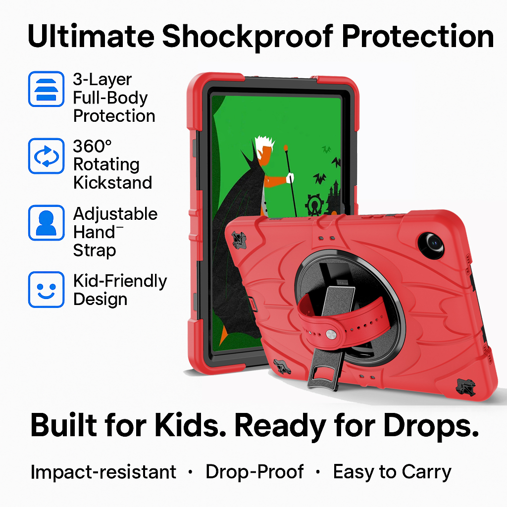 TOZIZO Red Shockproof Kid-Proof Hybrid Armor Tablet Case for Samsung Galaxy Tab A11 Plus