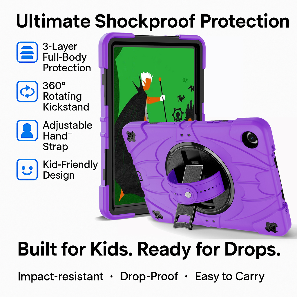 TOZIZO Purple Heavy Duty Hybrid Combo Survivor Tablet Case for Samsung Galaxy Tab A11 Plus with 360 Rotation Kickstand