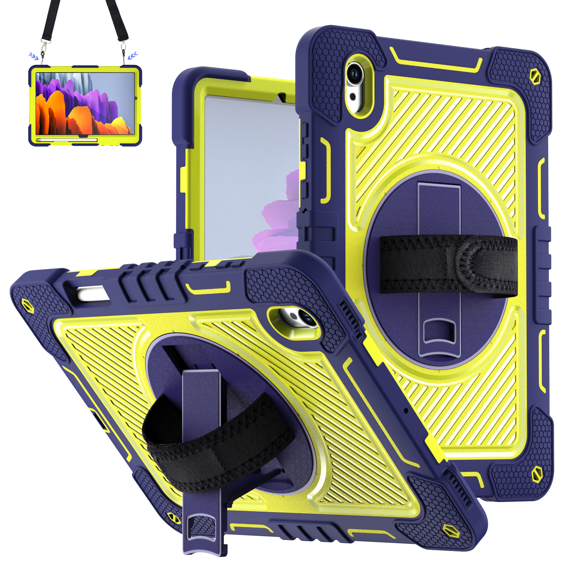 TOZIZO Navy Blue For Samsung Tab S11 X730/X736B Rugged Case – 360° Rotating Stand with Adjustable Hand & Shoulder Straps for Logistics Fleets