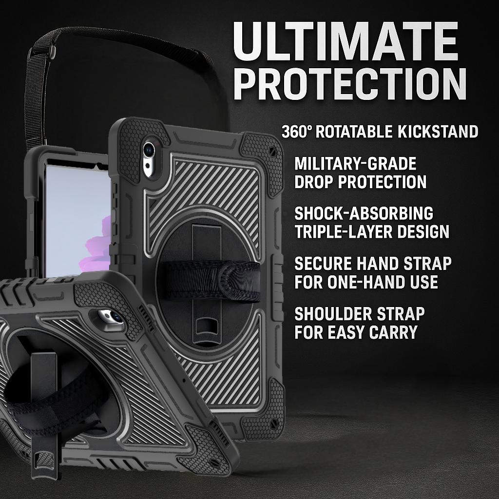 TOZIZO Samsung Galaxy Tab S11 Silicone Tablet Case, Triple-Layer Heavy Duty Rugged Full-Body Protection with 360° Rotation Disc, Kickstand & Hand/Shoulder Strap