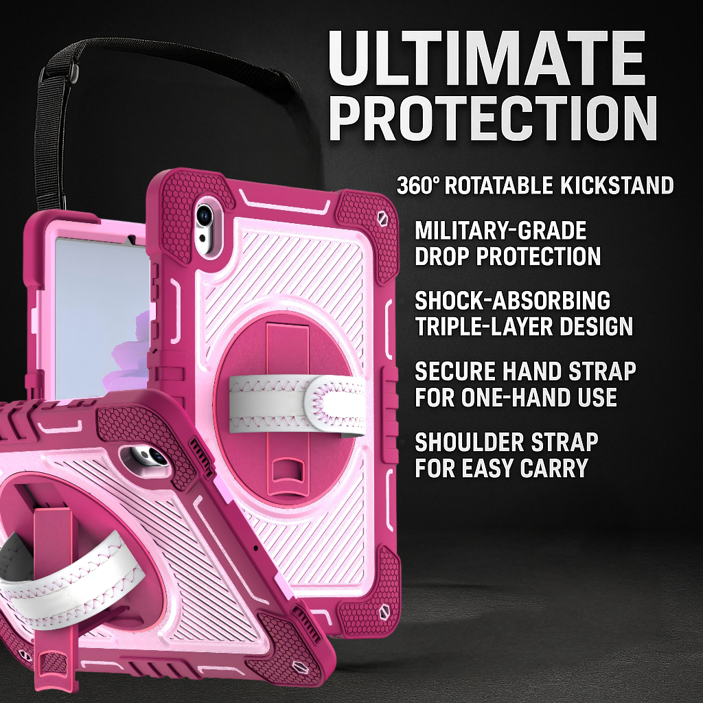 TOZIZO Samsung Tab S11 Shockproof Rugged Case, 3-Layer Silicone Full-Body Protective Cover with Built-in Kickstand and Rotating Grip Disk
